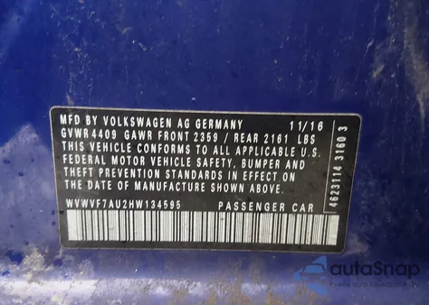 2017 Volkswagen Golf R 4-Door W/Dcc Navigation из США, поврежденный, VIN WVWVF7AU2HW134595